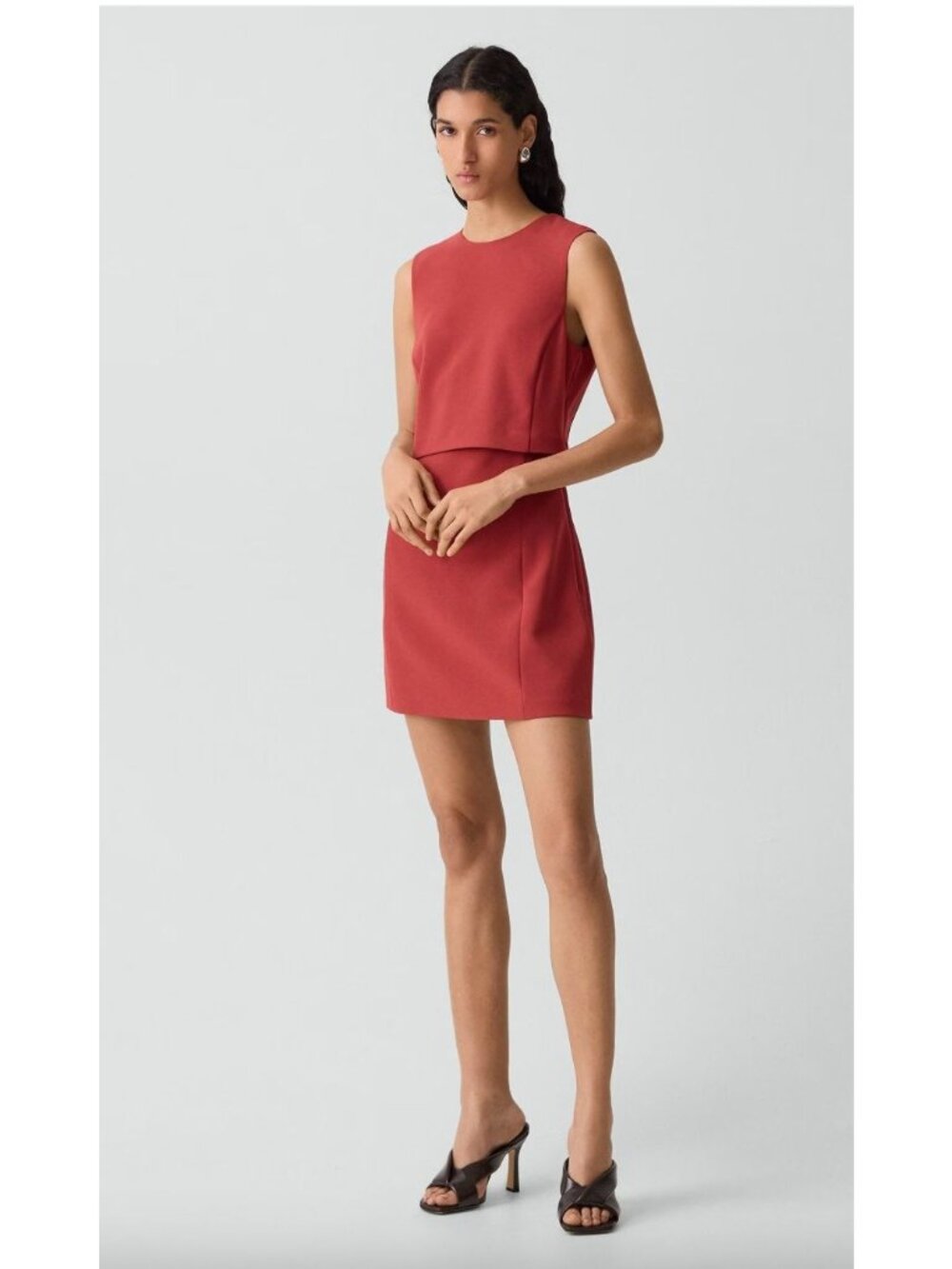 THEORY Layered Mini Dress in Admiral Crepe Size 12 Claret